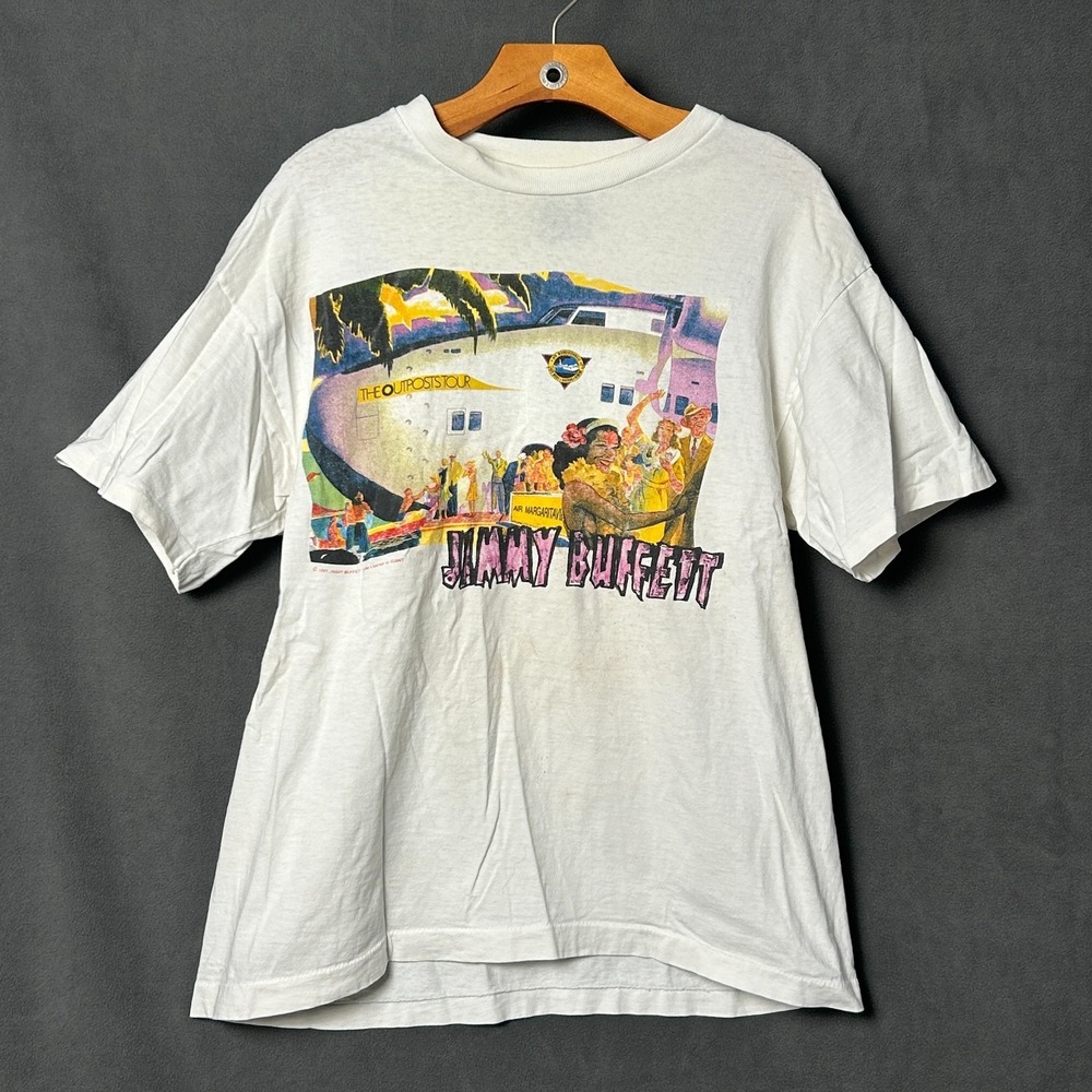 Vtg 1991 Jimmy Buffett Outposts Tour Shirt Mens XL Single Stitch Giant USA Tee